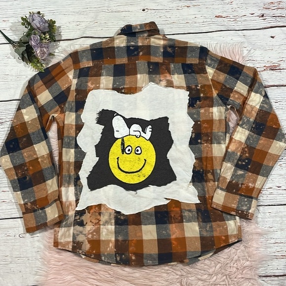 Two Gypsea Souls Tops - Two Gypsea Souls Peanuts Graphic Snoopy Tie Dye Flannel Button Down Top